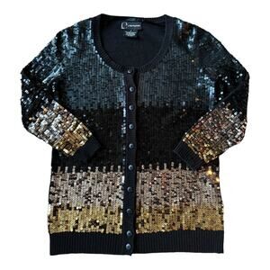 C by Bloomingdales cashmere mix sequenced cardigan black gold silver size small